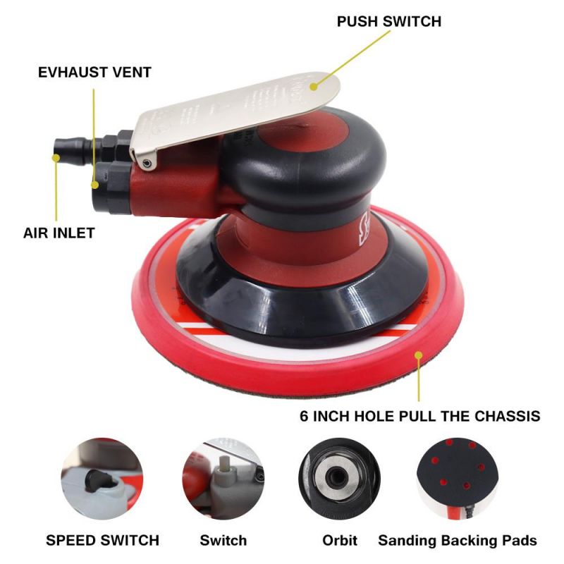 6 Inch Car Polisher Machine Non-Vacuum Matte Surface Pneumatic Air Sander Grinding Machine Car Paint Care Tool