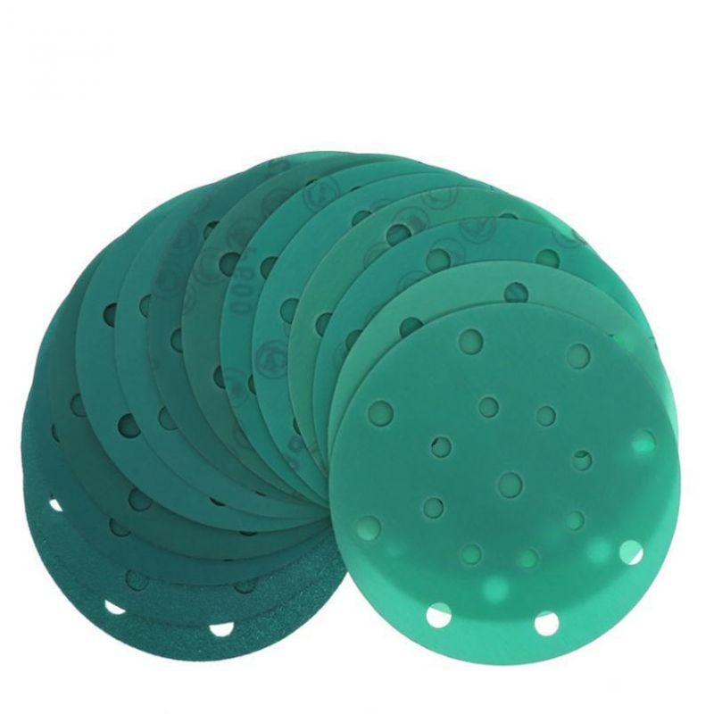 6 Inch 17 Holes Polyester Film Green Round Sandpaper for Electric Grinding Disc SD0039