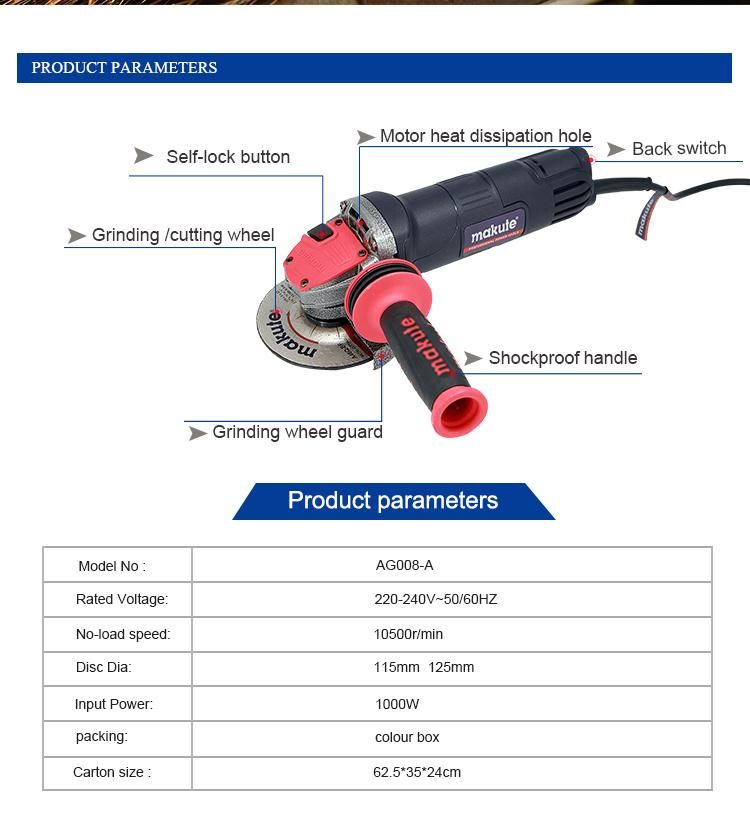 115/125mm 1000W Professional Angle Grinder (AG008-A)