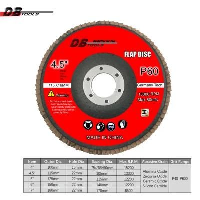 4.5&quot; 115mm Grinding Disc Flap Disc 7/8 Inch Arbor a/O for Derusting Grit 60