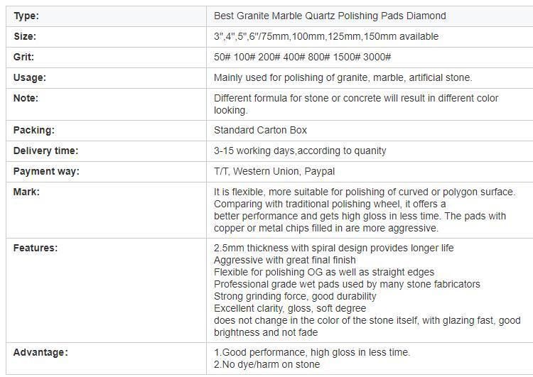 3 Inch 75mm Wet Flexible Diamond Polishing Pad Set for Granite Marble Stone Grinding