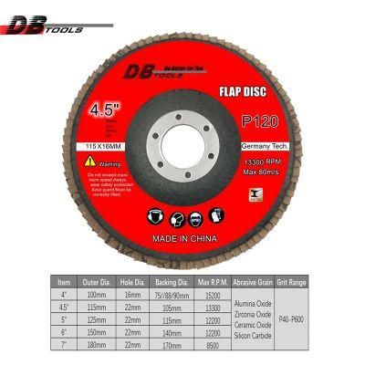 4.5 Inch 115mm Flap Disc Grinder a/O Abrasive T27 Flat Assorted for Stainless Steel Grit 120