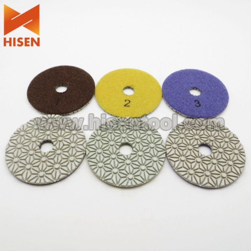 100mm 3 Steps Wet Polishing Pads Available for Wet and Dry Use, Flower Pattern