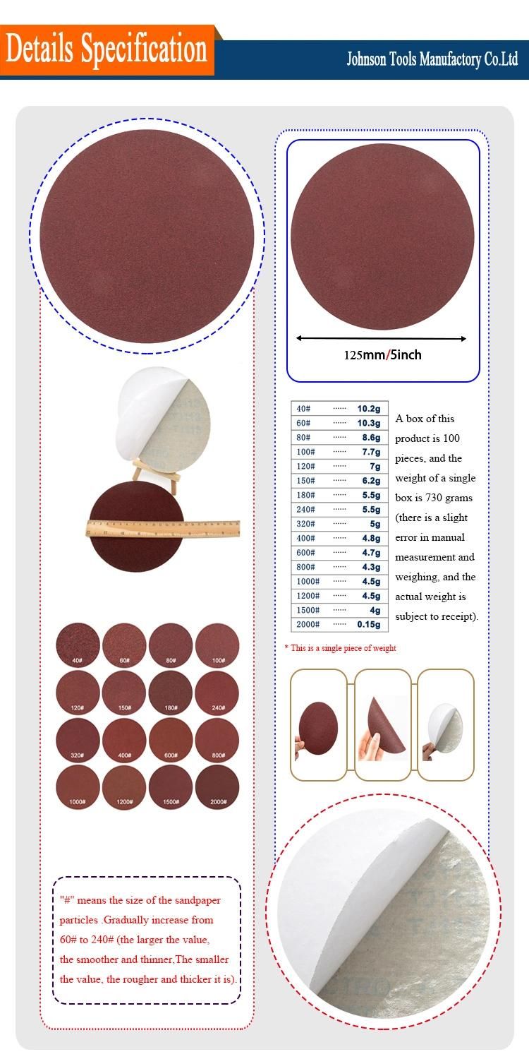 Best Quality 125mm Aluminum Oxide Red Adhesive Sandpaper Sanding Sheet