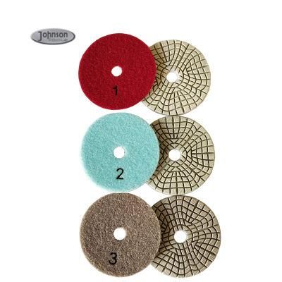 Good Quality 4inch 100mm Diamond 3steps Polishing Pads Edging Wet Diamond Polishing Pads for Granite Marble