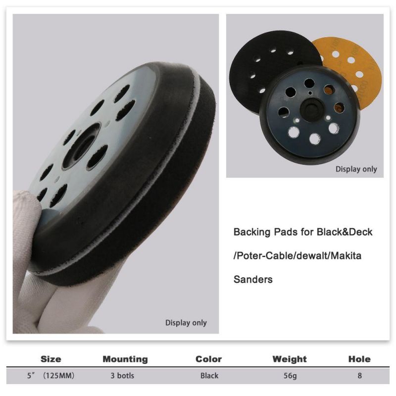 5 Inch 125mm 8-Hole Sanding Pads Backing Pads with 3 Bolts
