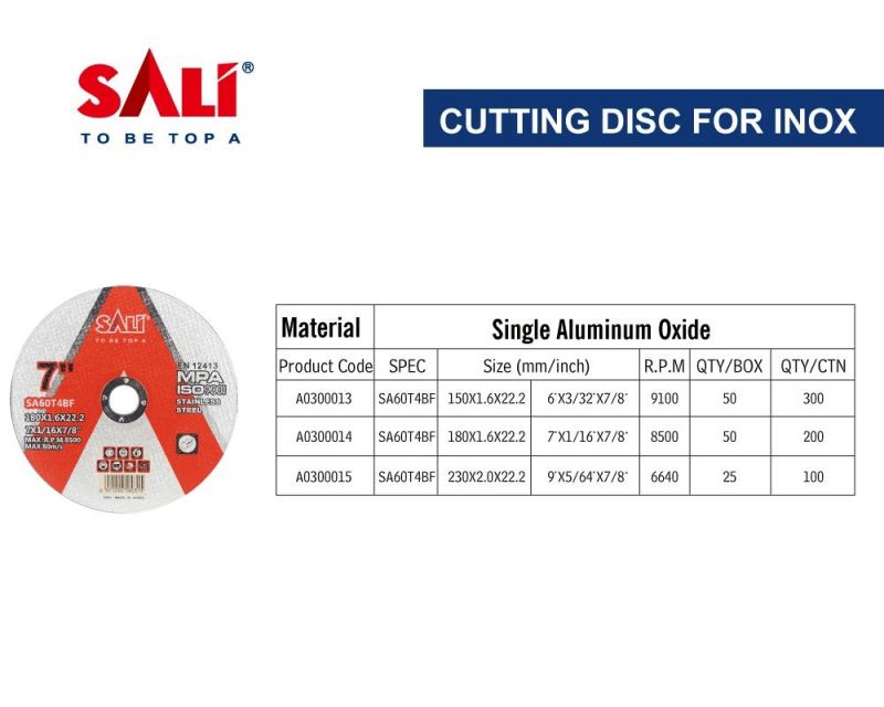 Sali 7inch 180*1.6*22mm Professonal Quality Stainless Steel Cutting Disc