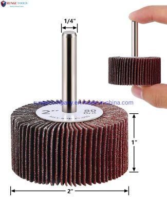 Abrasives 2&quot; X 1&quot; X 1/4&quot; Shank Mounted High-Quality Resin Bond Aluminum Oxide Flap Wheels for Stainless Steel Metal Power Tools Power Drill