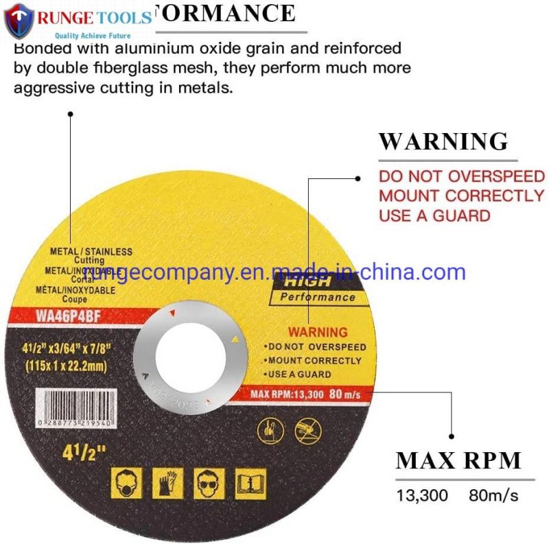 4.5 Inch Abrasive Power Tools Cutting Discs for Fiberglass Steel Iron Plastic Stainless Steel Metal