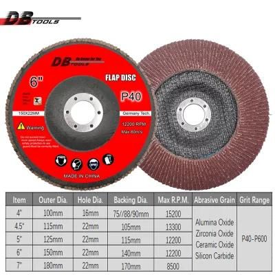 6&quot; 150mm Flap Disc 22mm Hole Aluminum Oxide Type 27/29 for Metal Derusting Iron Grit 40