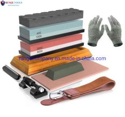 Complete Knife Sharpening Stone Set 4 Side Grit 400/1000 3000/8000 Water Stone Flattening Stone Chisel Honing Guide Cut Resistant Gloves