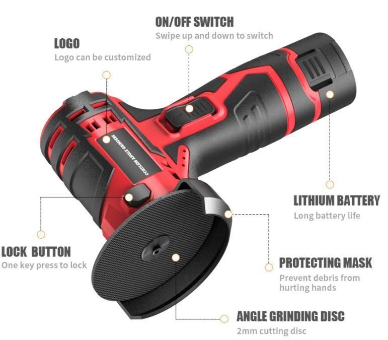 China Factory High-Quality 12V 2000mAh Lithium Mini Angle Grinder Electric Tool Power Tool