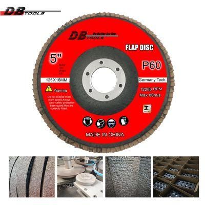 5&quot; 125mm Flap Disc Emery Cloth Disc 22mm Hole Aluminum Oxide High Density for Derusting Grit 60