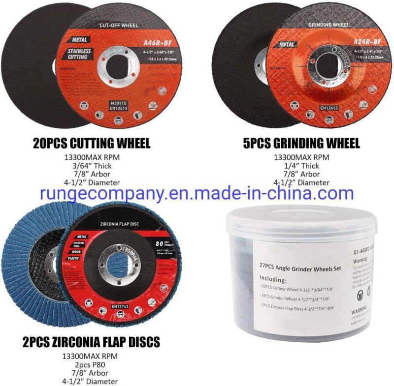 4.5inch Angle Grinder Wheel Set Includes 20PCS Cutting Wheel 5PCS Grinding Wheel 2PCS Flap Discs for Metal Stainless Steel