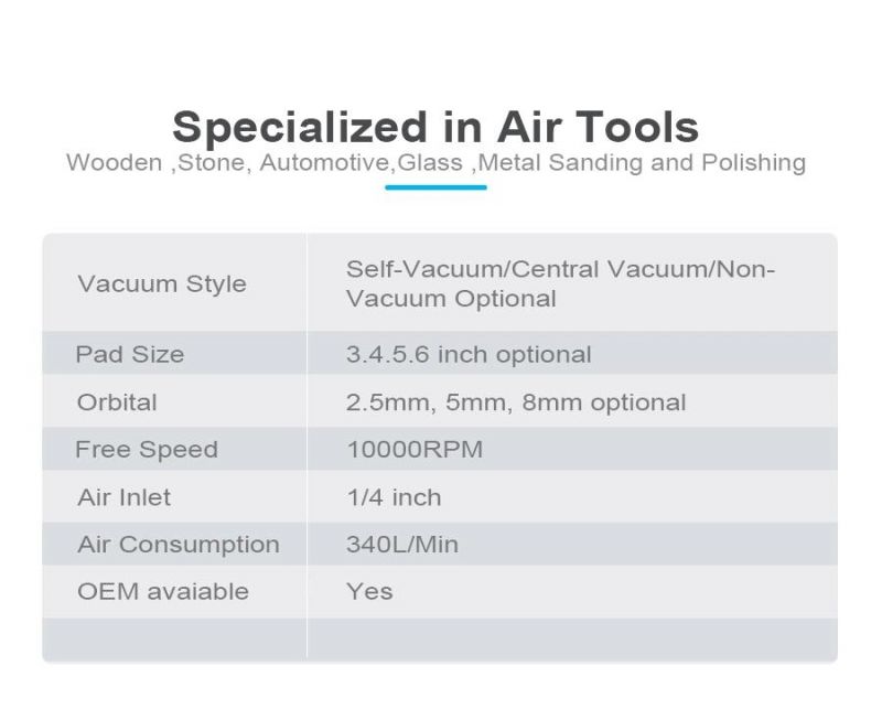150mm Dual Action Air Sander Self Generated Vacuum