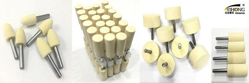 Yihong High Quality Cylindrical Shaped Mounted Wool Felt Bobs for Polishing Wood Metal Stainlesssteel Glass