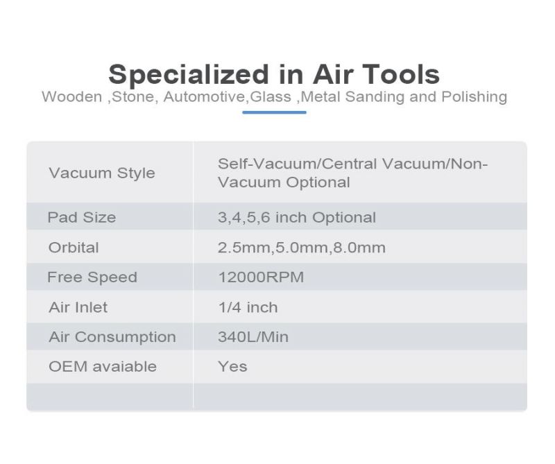 Air Sander Eccentricity Orbit 2.5mm, Size 150mm 6 Inch Self Vacuum Factory Direct Supply
