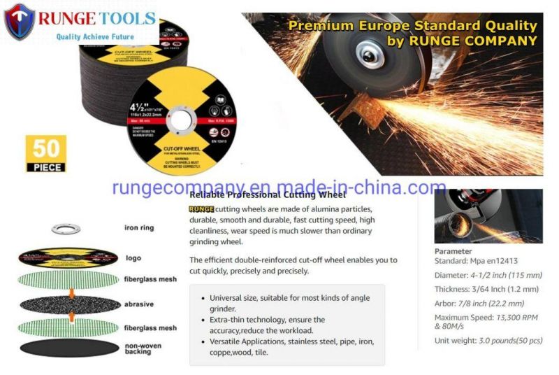 Super Long Durable Efficient 4 1/2 Inch Cutting Wheel Cutting Disc for Metal Stainless Steel with Power Tools