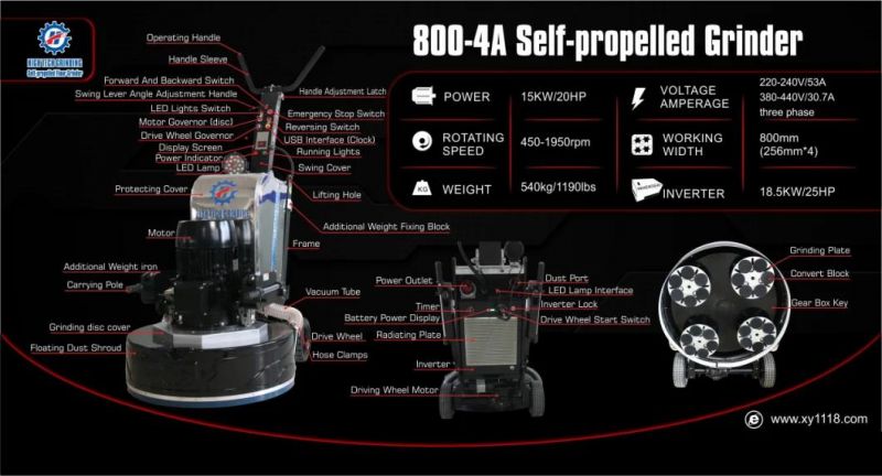 Self -Propelld Grinder Floor Polishing 800mm Working Width Concrete Grinding