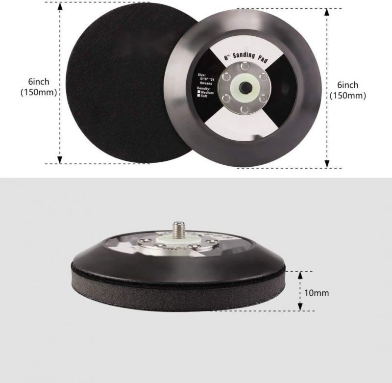 6" (150mm) Backing Pad Hook and Loop Backing Plate 5/16"-24 Thread Da Air Random Orbital Sander/Polisher Backing Pad with 6" Interface Cushion Pad for Sanding