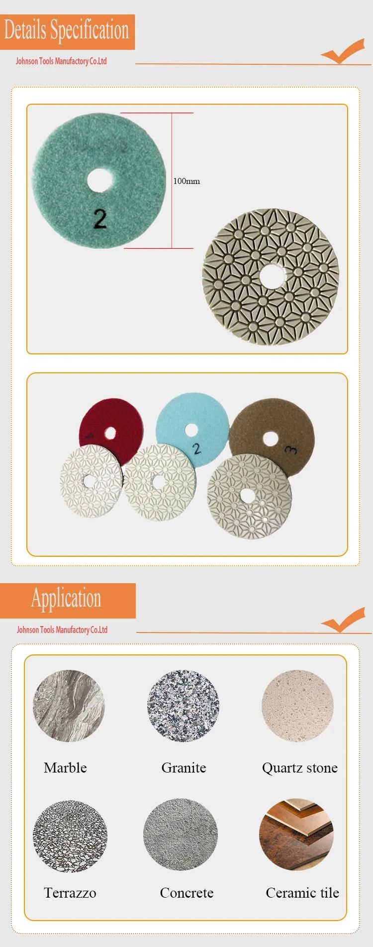 3PCS/Set 4" 100mm 3 Steps Granite Polishing Pads Resin Wet Usage Diamond Polishing Pad for Rock Marble Tile