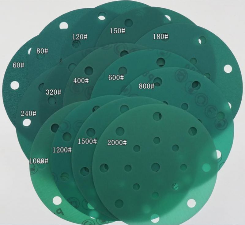 6 Inch 17 Holes Polyester Film Green Round Sandpaper for Electric Grinding Disc SD0039