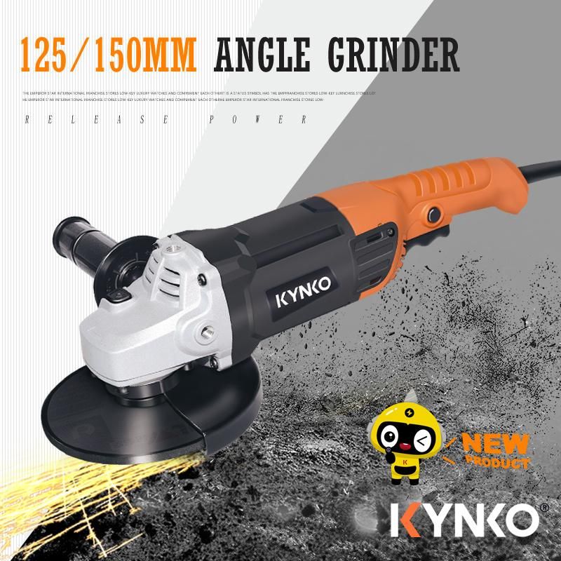 Kynko New Professional 125/150mm 1800W 9000rpm NSK/NMB Bearing 4m Rubber Cable Electric Angle Grinder for Stone Cutting