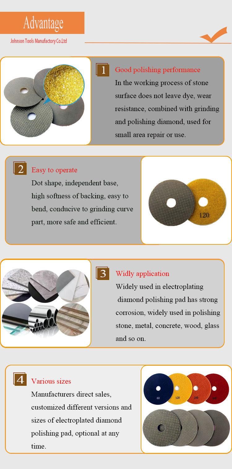 Flexible 3inch 75mm Diamond Wet Electroplated Polishing Pads