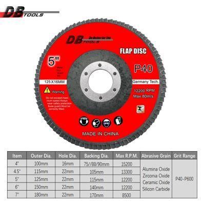 5&quot; 125mm Flap Disc Abrasive Sanding Disc Calcine Ao Type 27 29 for Paint Remove Metal Ss Grit 40