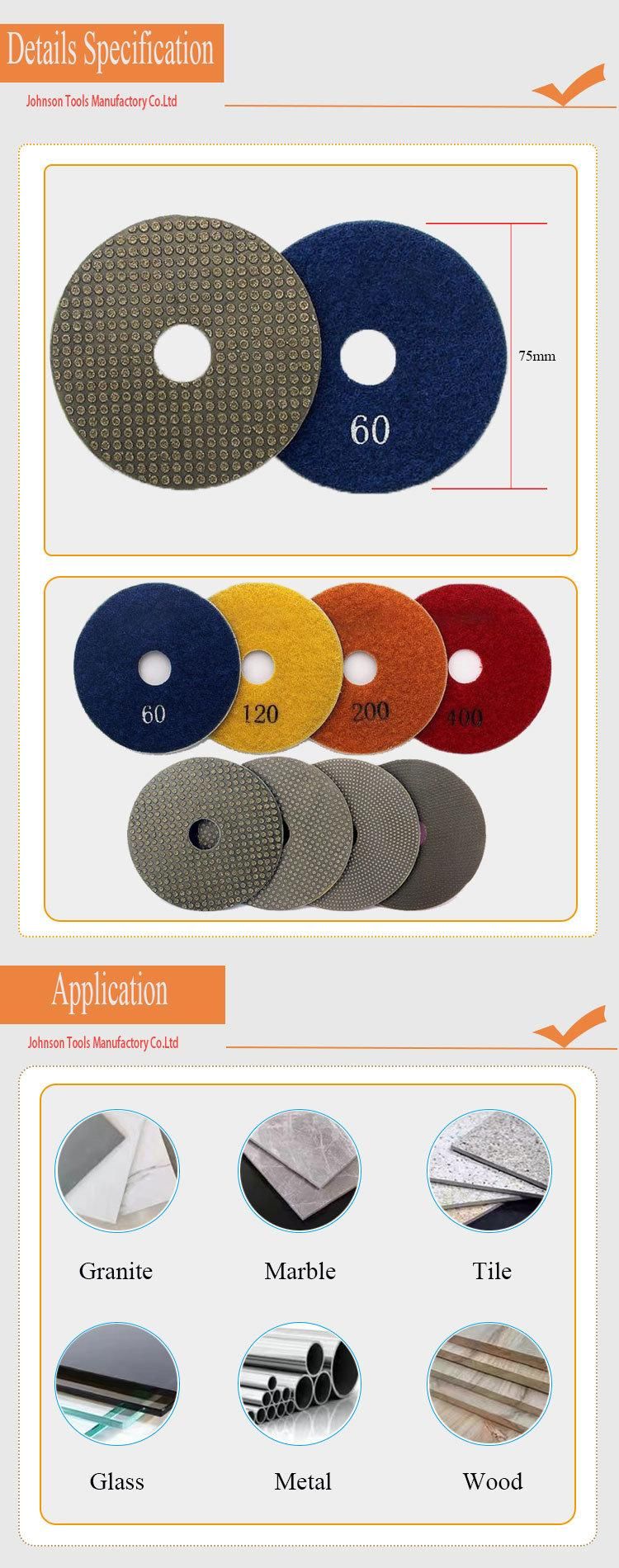 Flexible 3inch 75mm Diamond Wet Electroplated Polishing Pads