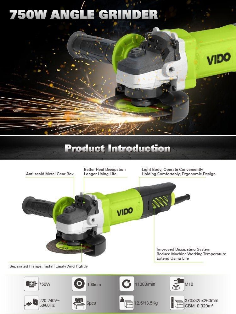 Vido Hot Sell 750W 100mm 4 Inch Angle Grinder