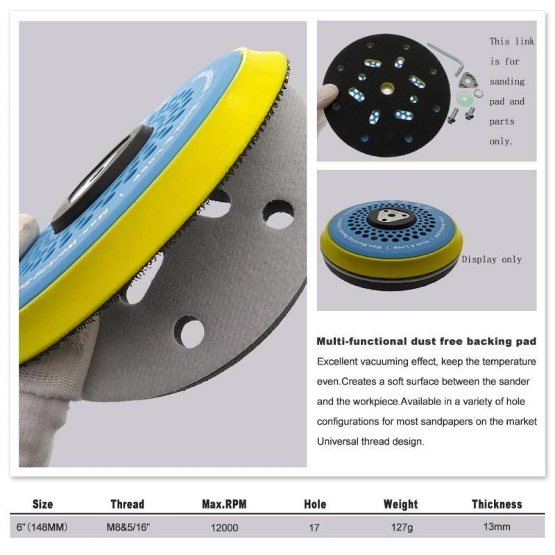 6 Inch 8+6/8+1 Holes Multi-Functional Dust Free Hook and Loop Back-up Sanding Pad Sander Backing Pad for Mirka Sander