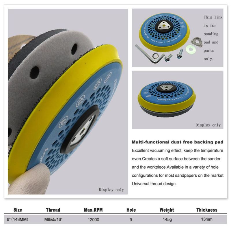 6 Inch 9 Holes Multi-Functional Dust Free Hook and Loop Back-up Sanding Pad Sander Backing Pad