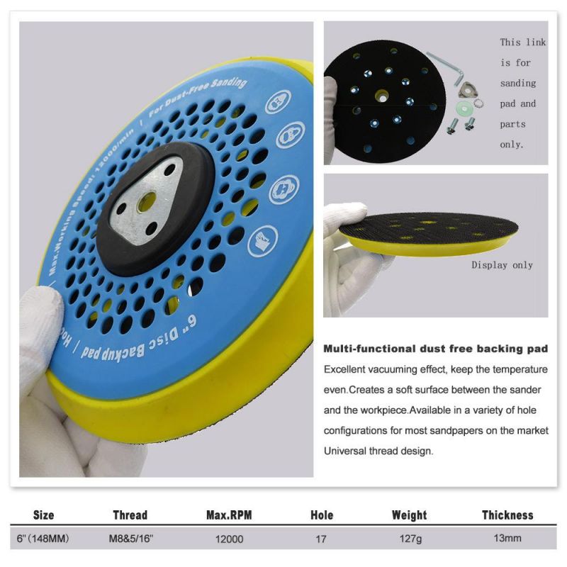 6 Inch 17 Holes Hook and Loop Sander Backing Pad Dust Free Sanding Pad for Sander Power Tools Accessories