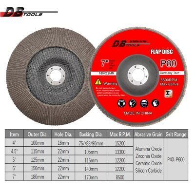 7&quot; 180mm Flap Disc Sanding Wheel Grinding Wheel Heated a/O for Stainless Steel Metal Derusting P80 Type 27/29