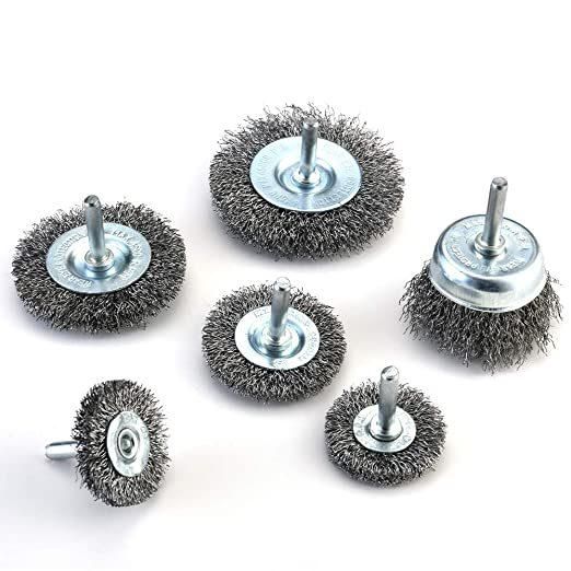 Wire Brush Wheel Cup Brush Set 6 Piece, Wire Brush for Drill 1/4 Inch Arbor 0.012 Inch Coarse Carbon Steel Crimped Wire Wheel for Cleaning Rust, Stripping