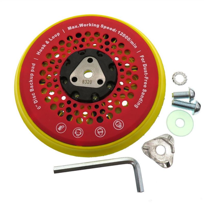 6 Inch 150mm Multi-Functional Red Back-up Sanding Pad Dust Free Sander Backing Pad 53-Hole Hook and Loop