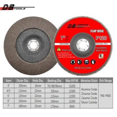 7&quot; 180mm Flap Disc Sanding Wheel Abrasive Disc Grinding Wheel Calcine a/O for Ss Metal Derusting Grit120 Type 27/29