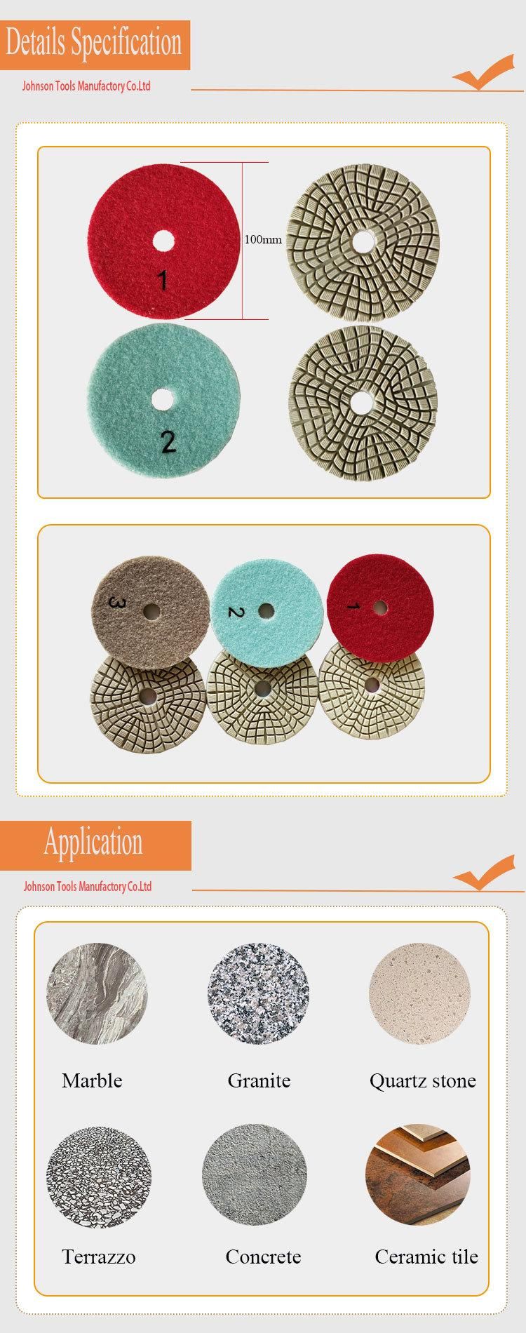 Good Quality 4inch 100mm Diamond 3 Steps Polishing Pads Edging Wet Diamond Polishing Pads for Granite Marble