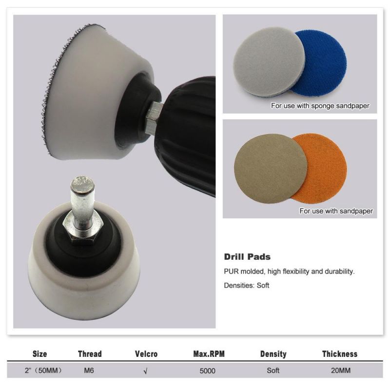 2 Inch 50mm Drill Pad Sanding Pad Hook and Loop Come with 6mm Shank Power Tools Accessories