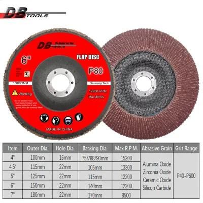 6&quot; 150mm Flap Disc Emery Cloth Wheel 22mm Hole Alumina Abrasive Tools for Wood P80