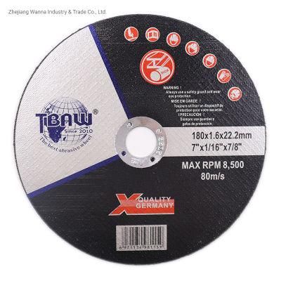 China Factory Flat Cutting Wheel for Stainless Steel 180X1.6mm T41 Flat Center Reinforced Abrasive Steel