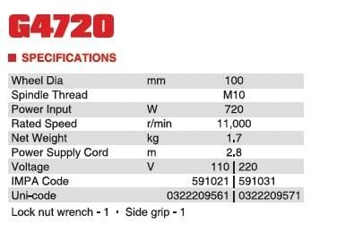 MARINE TOOLS/ELECTRIC ANGLE GRINDER IMPA CODE:591021 G4720