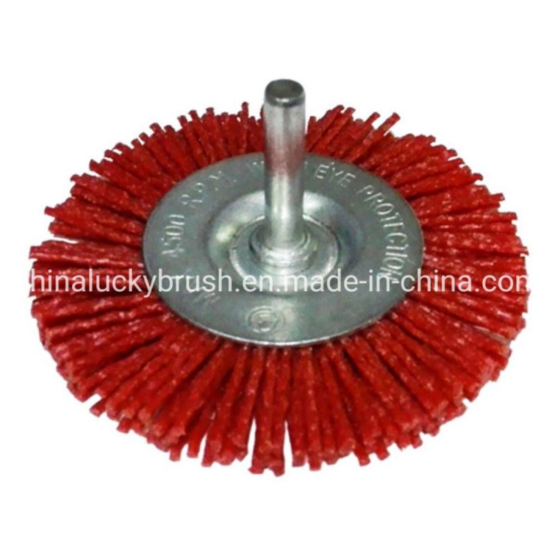 Red Nylon Abrasive Material Wheel Brush with Shaft (YY-466)