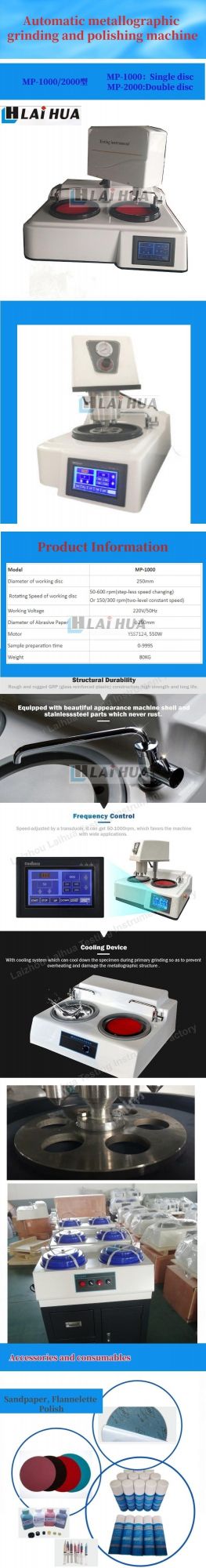 Single Disc Metallographic Sample Grinder Polisher for Laboratory