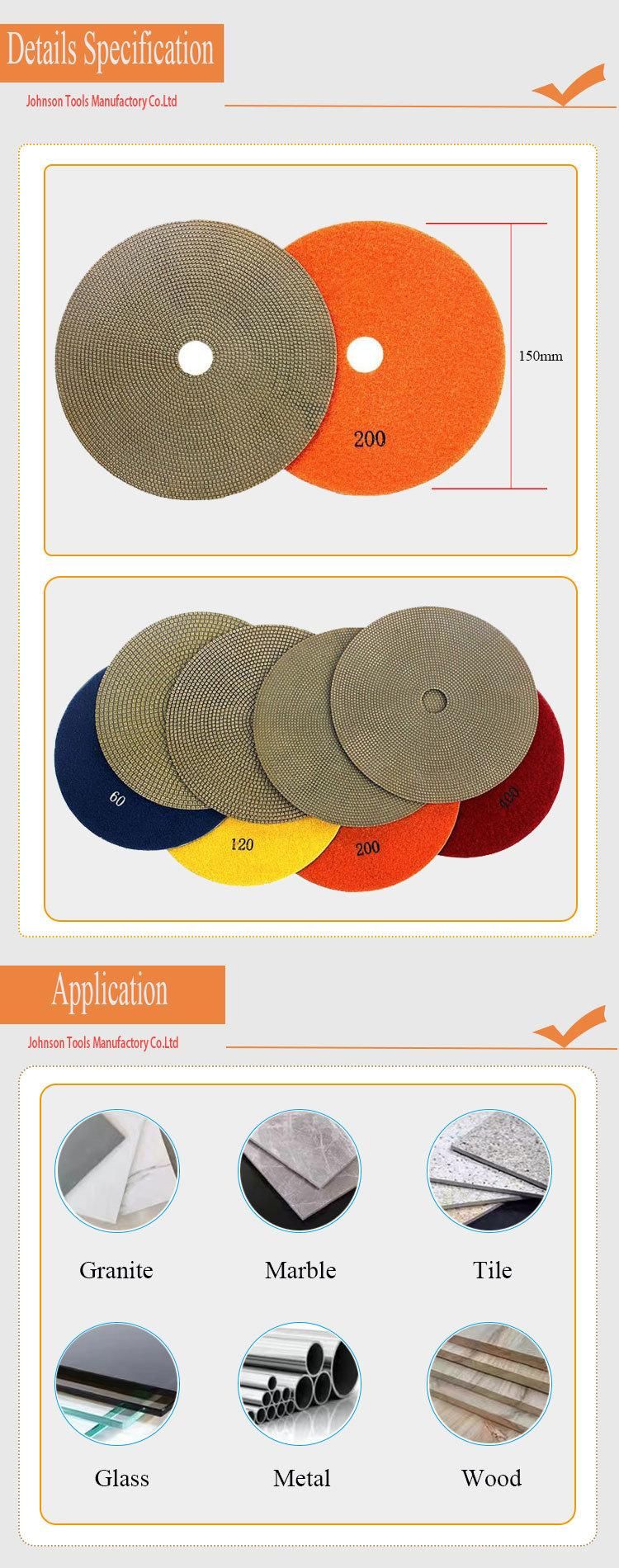 High Effcient 6inch Electroplated Metal Polishing Pads for Porcelain Tile