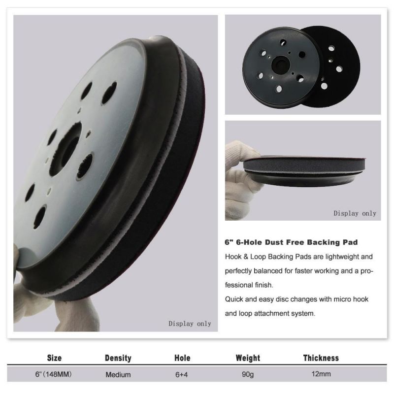 6 Inch 6 Holes Dust-Free Black Backup Sanding Pad Sanding Disc Backing Pad Hook and Loop
