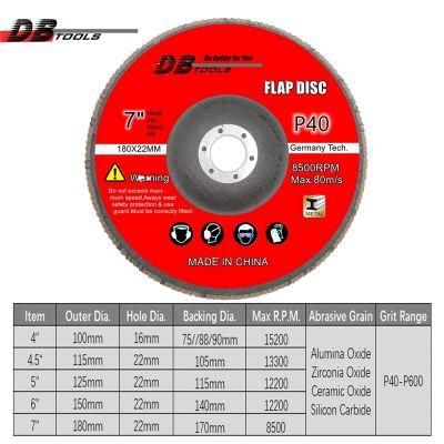 7 Inch 180mm Flap Disc Wheel 7/8 Inch Arbor a/O for Metal Derusting 40# Type 27