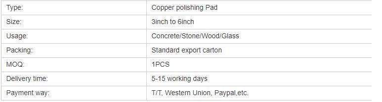 Diamond Resin Copper Wet Polishing Pad for Stone Marble Granite