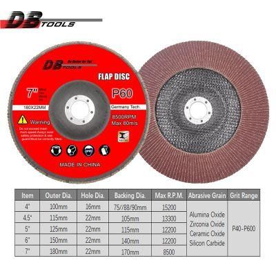 7 Inch 180mm Flap Disc Emery Cloth Disc 7/8 Inch Arbor Ao for Metal Grit 60 Type 27